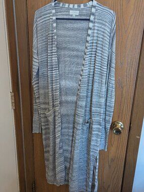 Lucky Brand Open Front Cardigan Duster Long Light Weight Pockets Gray-M